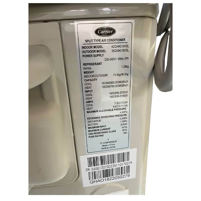 42qha018vsl 38qha018vsl carrier 5 کولر گازی کریر ایکس اکو 18000 اینورتر 42QHA018VSL T3 R410A