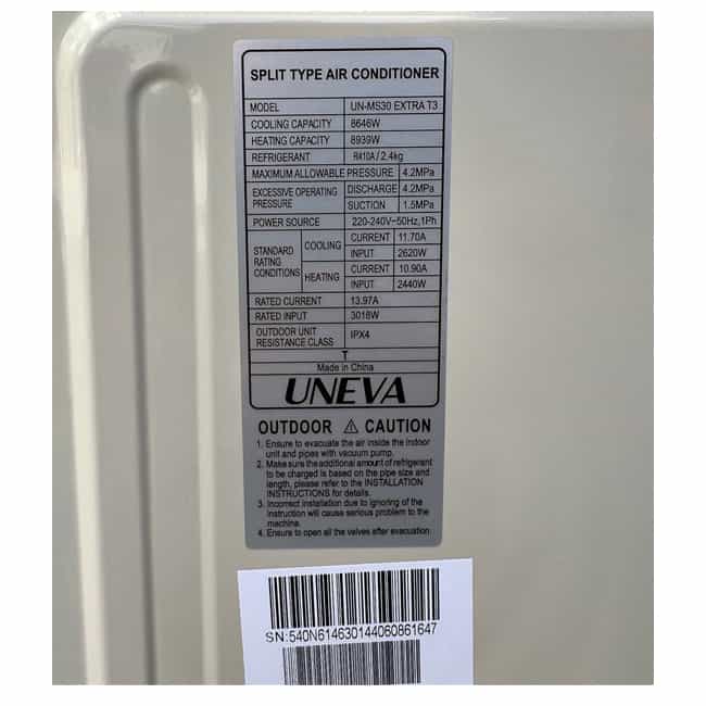 un کولر گازی 30000 یونیوا سری الترا گاز R410 دیواری UN-MS30 ULTRA Uneva T3